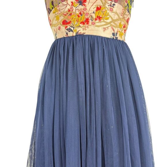 Moulinette Soeurs Anthropologie Fairy Whimsigoth Navy Tulle Embroidered Dress 0 - Picture 6 of 15